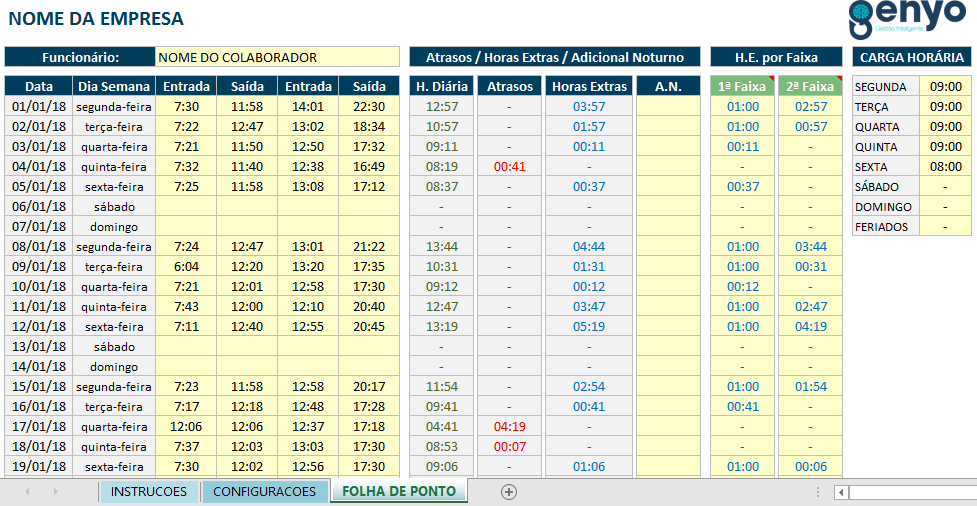 planilha de controle de ponto