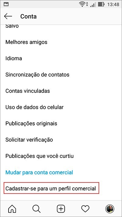Como criar uma conta comercial no instagram